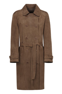 Leather long trench coat